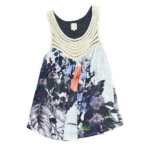 One September 1.9 Anthropologie Babydoll Small Crochet Flowy Botanical Blouse